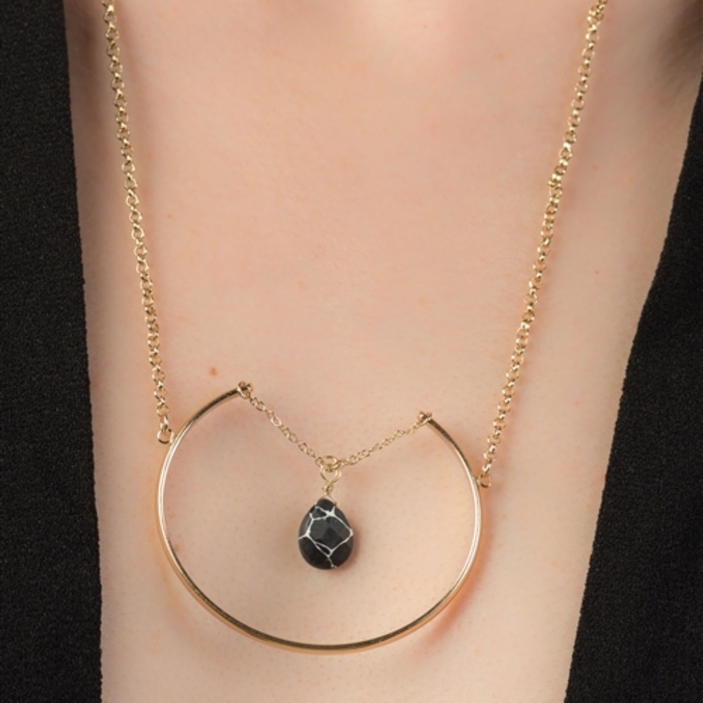 Teardrop Black Natural Stone Necklace